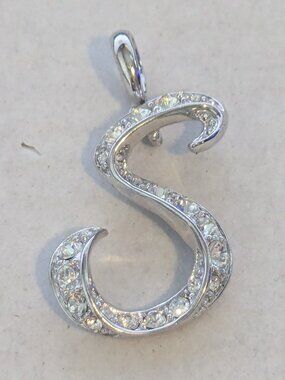 NOLAN MILLER Letter "S" Crystal Rhinestone Silver Tone Pendant